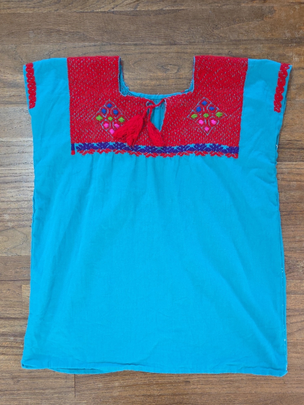 Hand-made Turquoise Green Mexican Embroidered Peasant Top